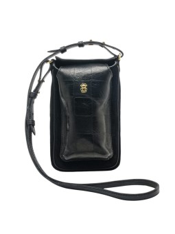 Porte téléphone suède cuir damier noir Misha Claris Virot 4539 MISHA CHECK EMBOSSE NOIR boutique Strasbourg shop store sac front