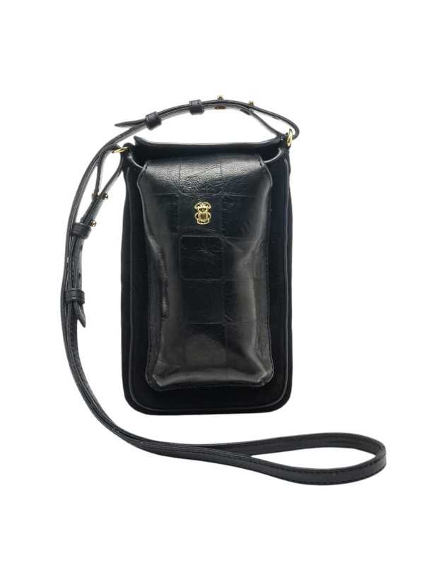 Porte téléphone suède cuir damier noir Misha Claris Virot 4539 MISHA CHECK EMBOSSE NOIR boutique Strasbourg shop store sac front