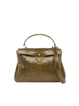 Sac à main Louise python soufflet suède kaki Claris Virot 4672 boutique Strasbourg bag shop store online front