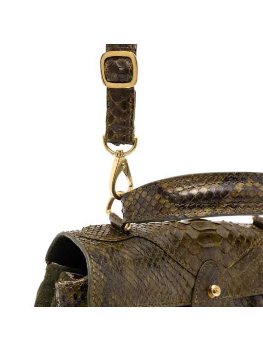 Sac à main Louise python soufflet suède kaki Claris Virot 4672 boutique Strasbourg bag shop store online zoom