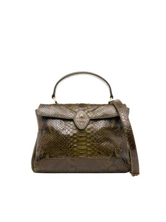 Sac à main Louise python soufflet suède kaki Claris Virot 4672 boutique Strasbourg bag shop store online vue