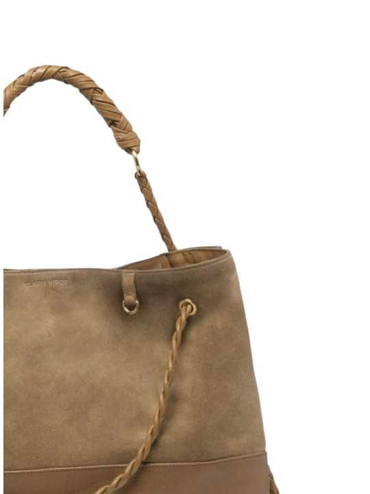 Sac Denise sangle tressée réglable suède taupe Claris Virot 4633 boutique Strasbourg store shop online bag détail