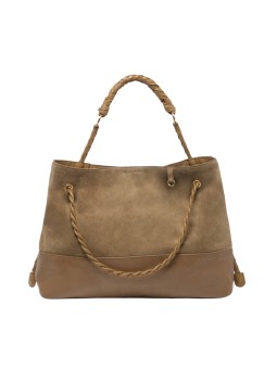 Sac Denise sangle tressée réglable suède taupe Claris Virot 4633 boutique Strasbourg store shop online bag front