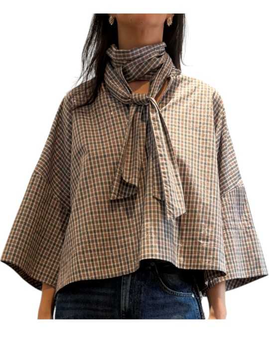 CHEMISE COL LAVALLIERE GRIS MARRON SEQUINS KEFIR K3ST Femme Strasbourg Fashion AVANT
