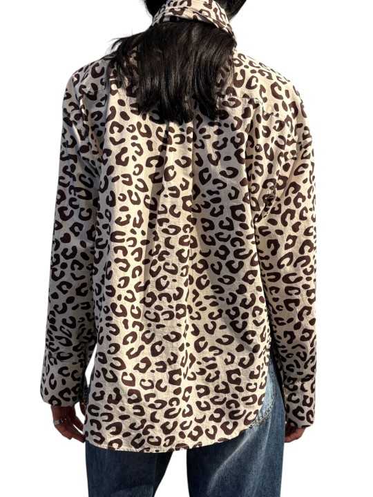 CHEMISE LAVALLIERE LEOPARD BLANCHE MARRON KHALEESI K3BA Strasbourg Fashion dos