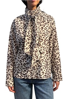 CHEMISE LAVALLIERE LEOPARD BLANCHE MARRON KHALEESI K3BA Strasbourg Fashion avant
