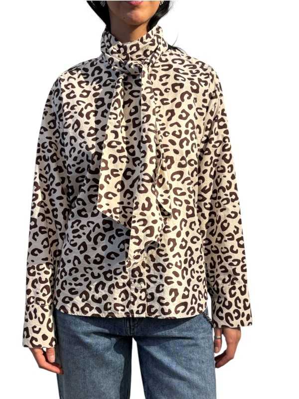 CHEMISE LAVALLIERE LEOPARD BLANCHE MARRON KHALEESI K3BA Strasbourg Fashion avant