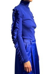 PULL COL ROULE VOLANTS MANCHES BLEU ROI KITTY K1II ESSENTIEL ANTWERP Strasbourg Fashion côté