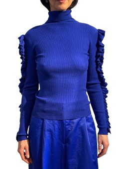 PULL COL ROULE VOLANTS MANCHES BLEU ROI KITTY K1II ESSENTIEL ANTWERP Strasbourg Fashion avant