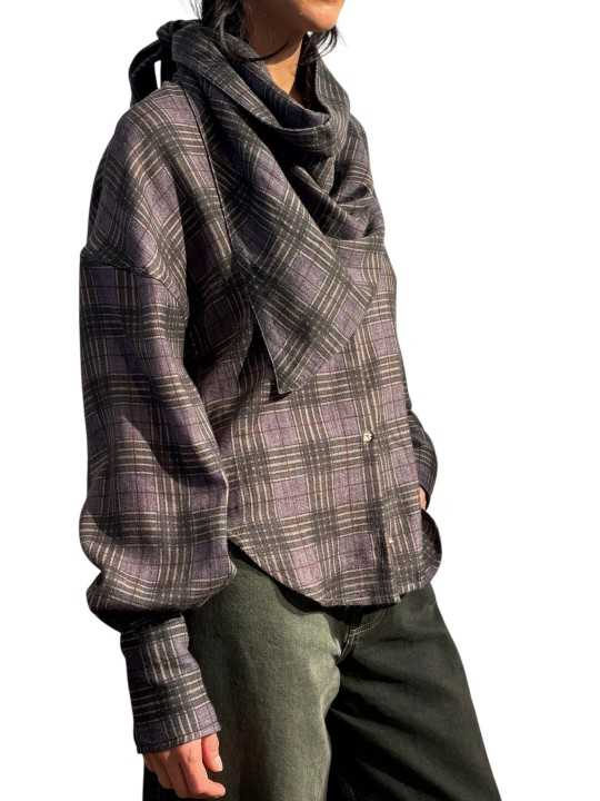 CHEMISE FLANELLE CARREAUX GRIS VERT FOULARD KISS K2DA ESSENTIEL ANTWERP Strasbourg Fashion côté