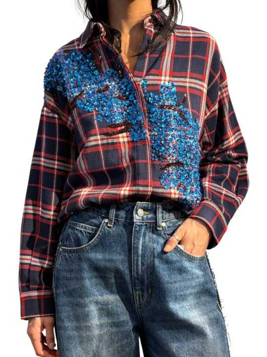 CHEMISE CARREAUX BLEU ROUGE SEQUINS BLEU KIRKE K1FS ESSENTIEL ANTWERP Strasbourg Fashion avant 1
