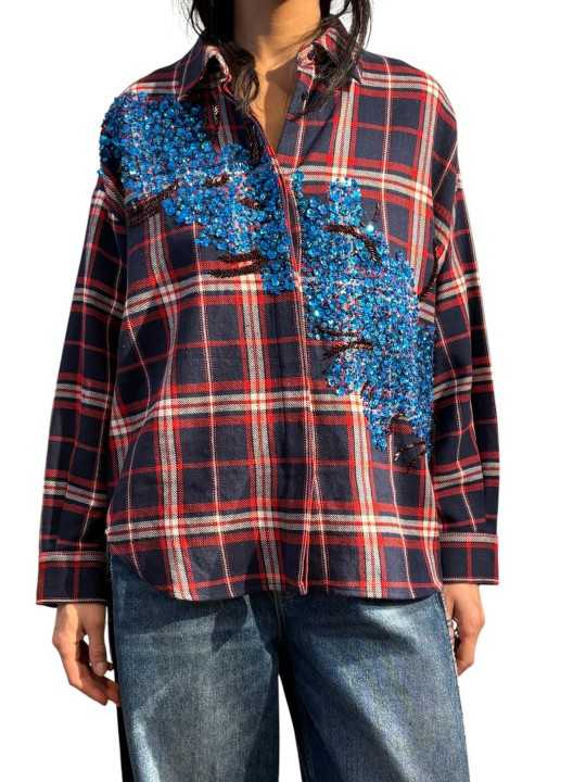 CHEMISE CARREAUX BLEU ROUGE SEQUINS BLEU KIRKE K1FS ESSENTIEL ANTWERP Strasbourg Fashion avant