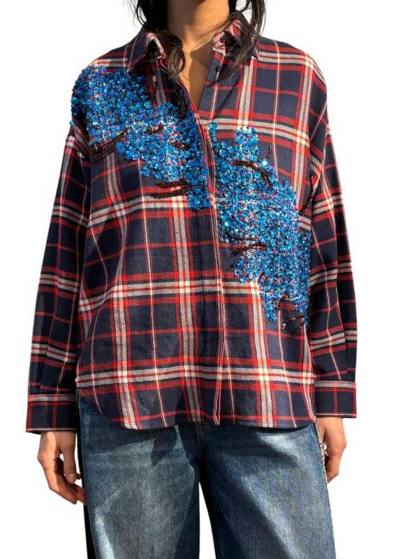 CHEMISE CARREAUX BLEU ROUGE SEQUINS BLEU KIRKE K1FS ESSENTIEL ANTWERP Strasbourg Fashion avant
