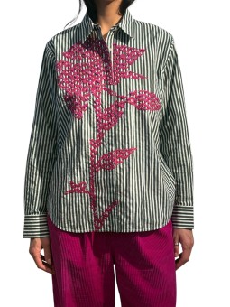 CHEMISE RAYEE VERTE BLANCHE FLEURS SEQUINS ROSE KDOT K3FW ESSENTIEL ANTWERP Strasbourg fashion avant