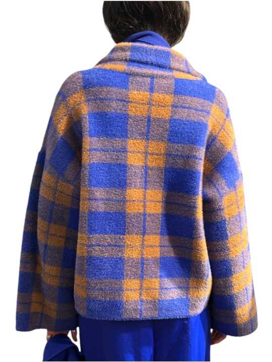 VESTE GILET CROISE CARREAUX CAMEL BLEU ROI KARREAU K2II ESSENTIEL ANTWERP Strasbourg Fashion dos