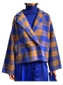 VESTE GILET CROISE CARREAUX CAMEL BLEU ROI KARREAU K2II ESSENTIEL ANTWERP Strasbourg Fashion avant