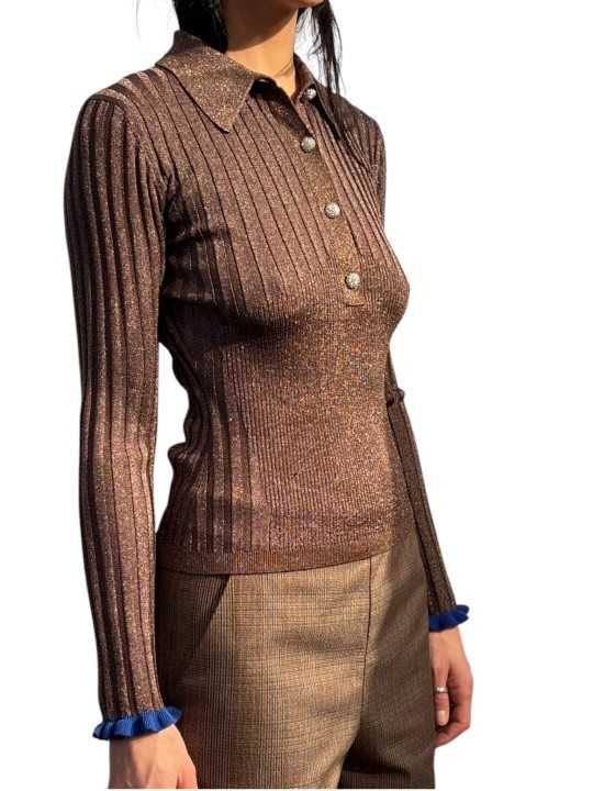POLO LUREX BRONZE VOLANT BLEU ROI KARAN K2WN ESSENTIEL ANTWERP Strasbourg Fashion côté