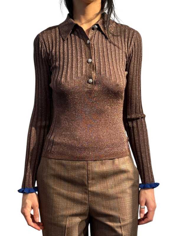 POLO LUREX BRONZE VOLANT BLEU ROI KARAN K2WN ESSENTIEL ANTWERP Strasbourg Fashion avant