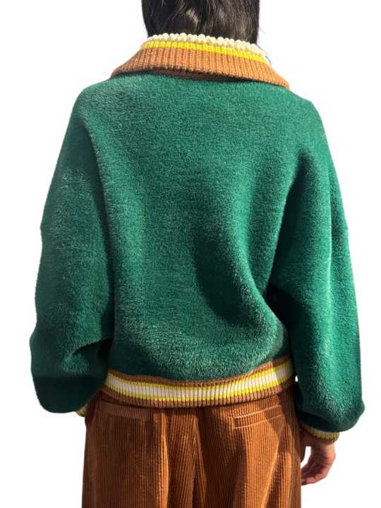 GILET DOUX VERT COL PERLE JAUNE CAMEL KAMORE K1FW ESSENTIEL ANTWERP Strasbourg Fashion dos