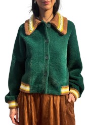 GILET DOUX VERT COL PERLE JAUNE CAMEL KAMORE K1FW ESSENTIEL ANTWERP Strasbourg Fashion avant