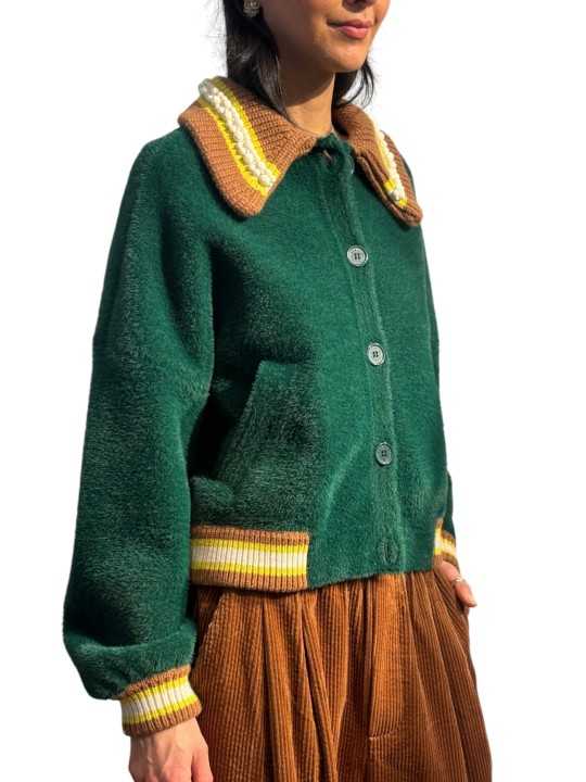 GILET DOUX VERT COL PERLE JAUNE CAMEL KAMORE K1FW ESSENTIEL ANTWERP Strasbourg Fashion côté