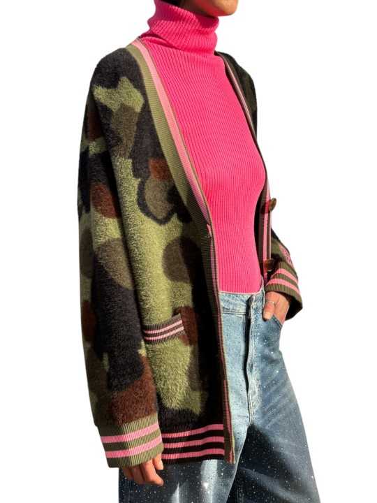 CARDIGAN CAMO LISERE ROSE FLUO KAMOO K1DA ESSENTIEL ANTWERP Strasbourg fashion côté