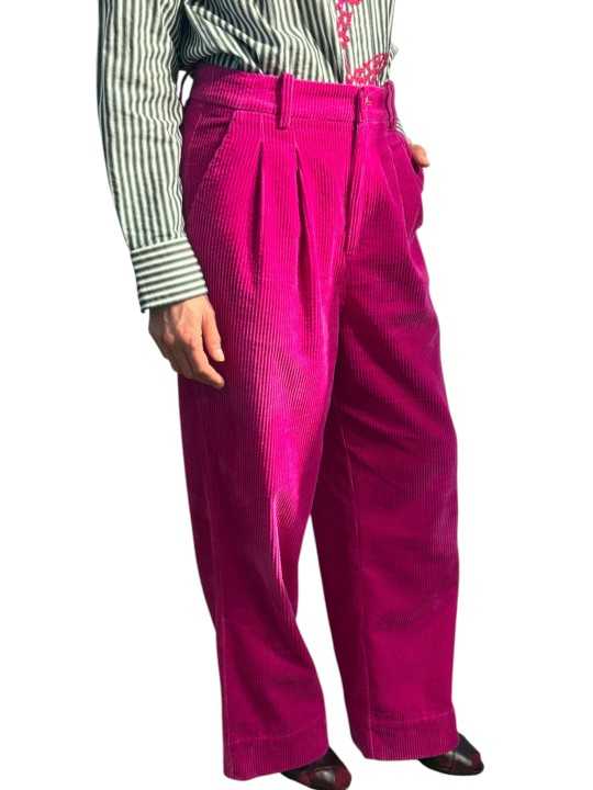 PANTALON LARGE VELOURS COTELE FUCHSIA PINCES KAMP HM34 ESSENTIEL ANTWERP Strasbourg côté