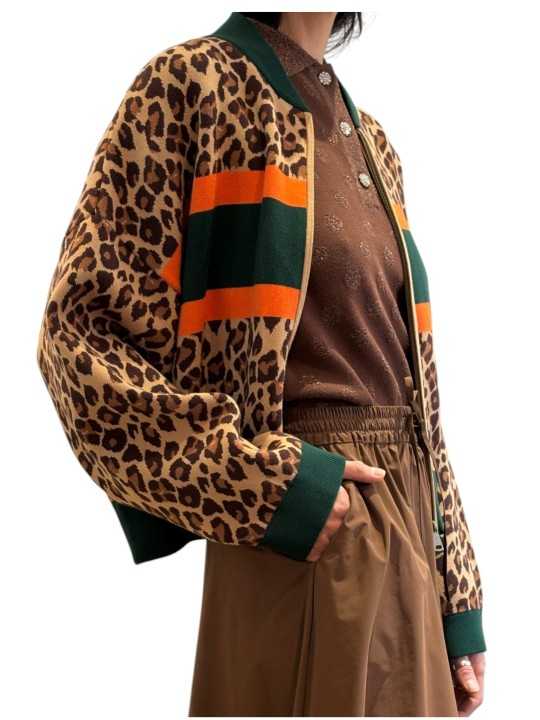 BOMBER LEOPARD MAILLE VERT ORANGE KUTIE K1DE Strasbourg fashion côté