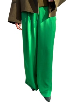 PANTALON CREPE LARGE PINCES VERT FLUO KELSEA KQ23 Strasbourg Fashion avant