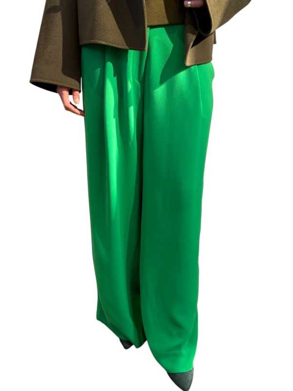 PANTALON CREPE LARGE PINCES VERT FLUO KELSEA KQ23 Strasbourg Fashion avant