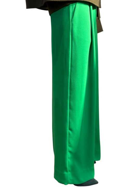 PANTALON CREPE LARGE PINCES VERT FLUO KELSEA KQ23 Strasbourg Fashion côté
