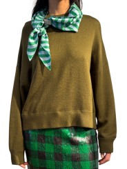 PULL KAKI COL ROND FOULARD VERT CIEL BROCHE AMO KURTIS KM26 Strasbourg Fashion avant