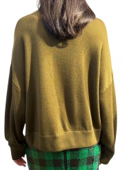 PULL KAKI COL ROND FOULARD VERT CIEL BROCHE AMO KURTIS KM26 Strasbourg Fashion dos