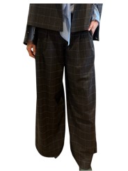 PANTALON PINCE LARGE TAILLEUR CARREAUX GRIS CIEL KOLLECTION K2CH Strasbourg Fashion avant