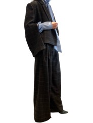 PANTALON PINCE LARGE TAILLEUR CARREAUX GRIS CIEL KOLLECTION K2CH Strasbourg Fashion côté