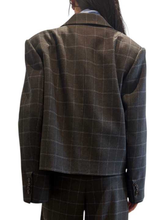 VESTE COURTE TAILLEUR CROISE CARREAUX GRIS CIEL KIANA K2CH Strasbourg Fashion dos