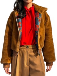 BOMBERS DAMASSE JAQUAR NAVY REVERSIBLE FOURRURE CAMEL KICO BA08 Strasbourg Fashion avant 1