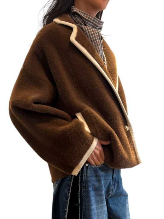 GILET VESTE POLAIRE MARRON LISERE ECRU KUGAR BA08 ESSENTIEL ANTWERP Strasbourg Fashion côté