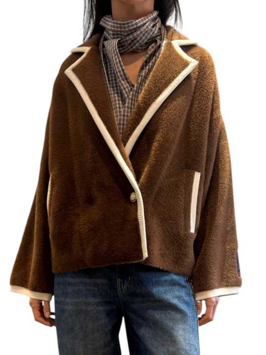 GILET VESTE POLAIRE MARRON LISERE ECRU KUGAR BA08 ESSENTIEL ANTWERP Strasbourg Fashion avant