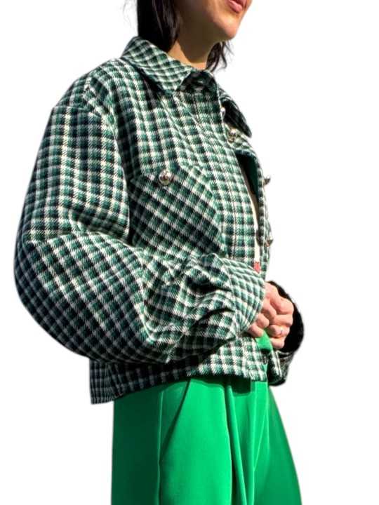SUR CHEMISE CARREAUX VERT NOIR ECRU LAINE KITTEN K2KQ Strasbourg Fashion côté
