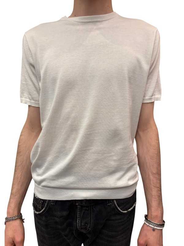 MAILLE COL ROND MANCHES COURTES BLANC CASSE U0288 M5208 11 UNGARO HOMME face