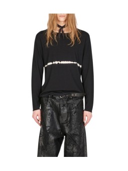 PULL FIN COL ROND LARGE NOIR 1 STRIE BLANCHE UK71 232 ISABEL BENENATO HOMME look