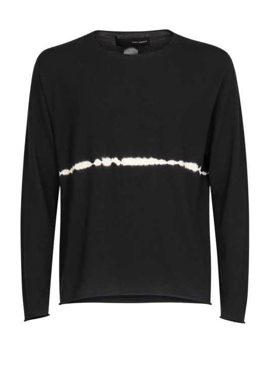 PULL FIN COL ROND LARGE NOIR 1 STRIE BLANCHE UK71 232 ISABEL BENENATO HOMME solo