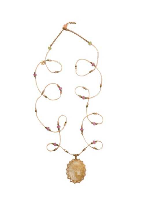 COLLIER SAUTOIR LONG TIBETAIN STIB RUTILE QUARTZ GOLD 77TIB3 RUTQUA SHARING jewelry Strasbourg focus