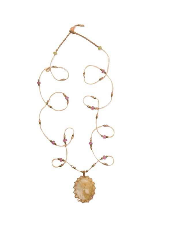 COLLIER SAUTOIR LONG TIBETAIN STIB RUTILE QUARTZ GOLD 77TIB3 RUTQUA SHARING jewelry Strasbourg focus