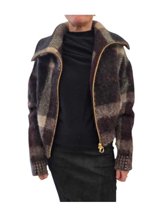 Blouson Carville laine court tartan bordeaux noir écru Barbour femme LKN 1797 MI11 boutique Strasbourg open