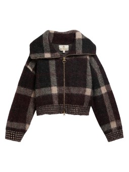 Blouson Carville laine court tartan bordeaux noir écru Barbour femme LKN 1797 MI11 boutique Strasbourg flat