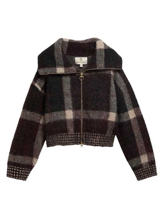 Blouson Carville laine court tartan bordeaux noir écru Barbour femme LKN 1797 MI11 boutique Strasbourg flat