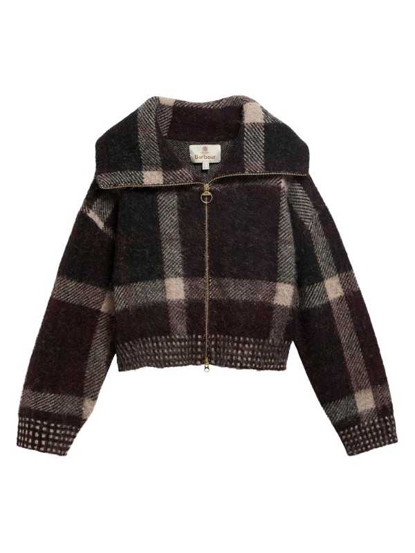Blouson Carville laine court tartan bordeaux noir écru Barbour femme LKN 1797 MI11 boutique Strasbourg flat