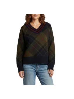 PULL COL V BLU ROUGE TARTAN VERT NAVY SHAE LKN 1841 TN43 Barbour femme boutique Strasbourg Front